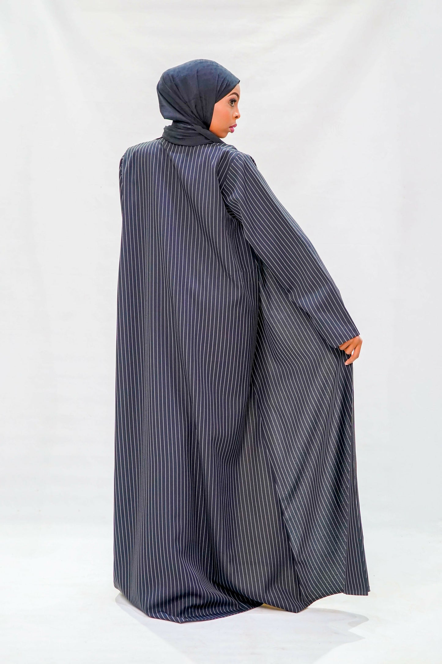Power Stripe Abaya & Cream Inner Dress Set
