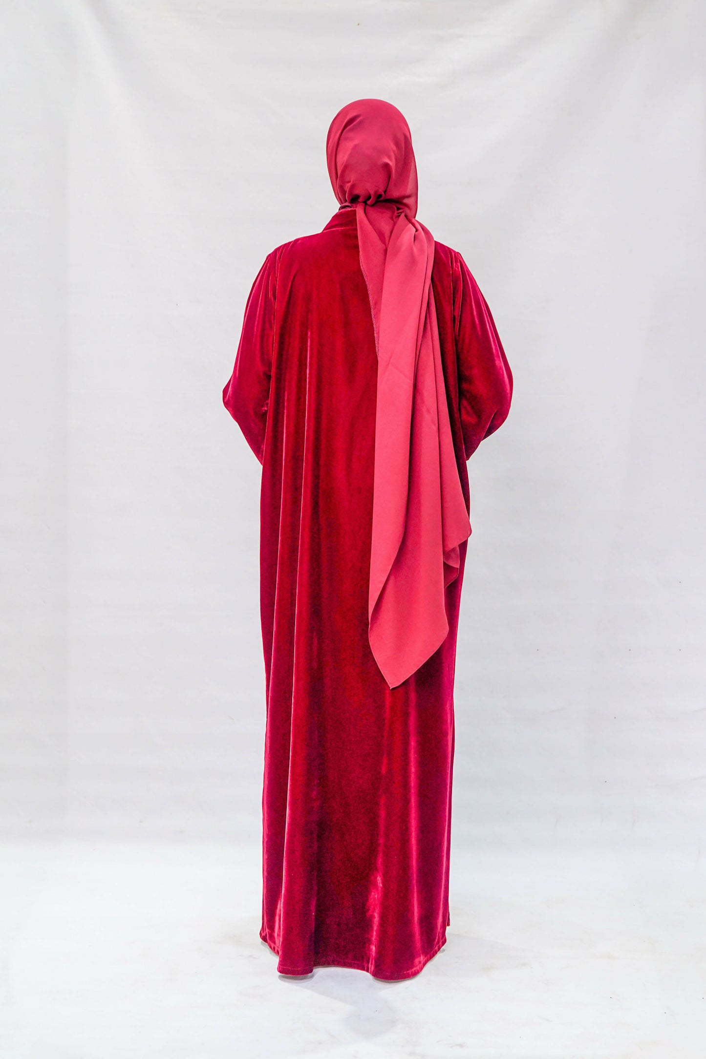 Crimson Royale Velvet Open Abaya