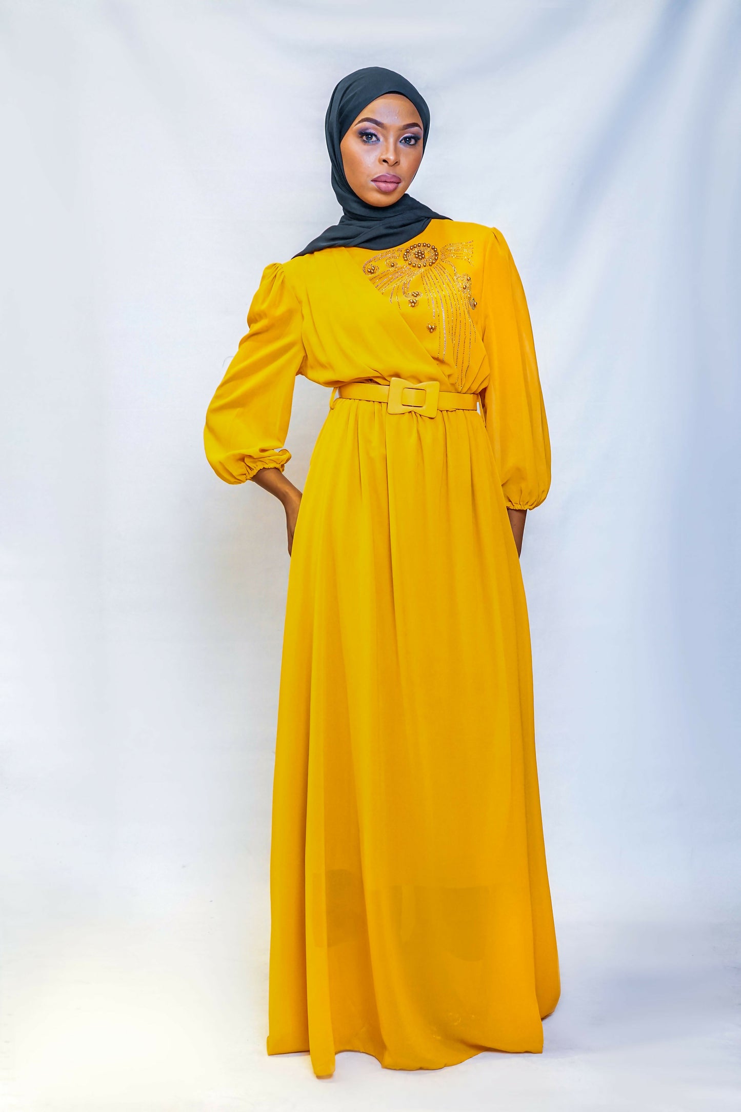 Golden Sun Belted Maxi Dress