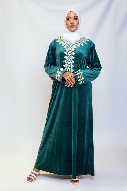 Emerald Velvet Jeweled Kaftan