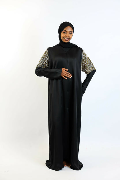 Onyx Script Hand-Embroidered Abaya