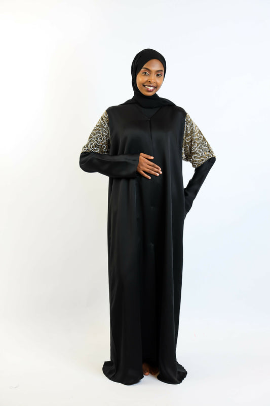 Onyx Script Hand-Embroidered Abaya