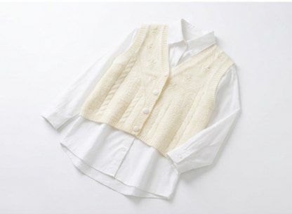 Sweetheart Bow-Tie Sweater Vest and Shirt Duo