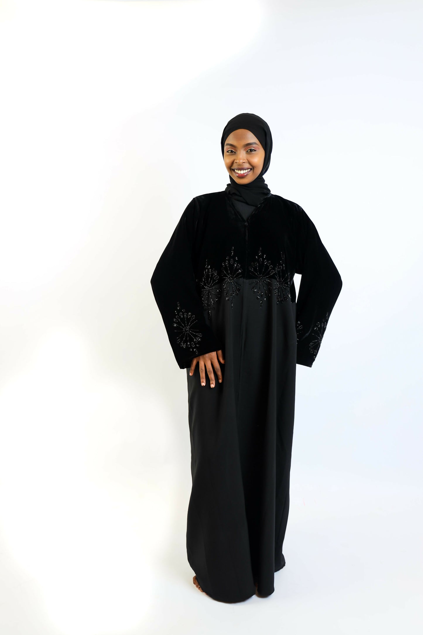 Noir Velvet-Panel Fusion Abaya
