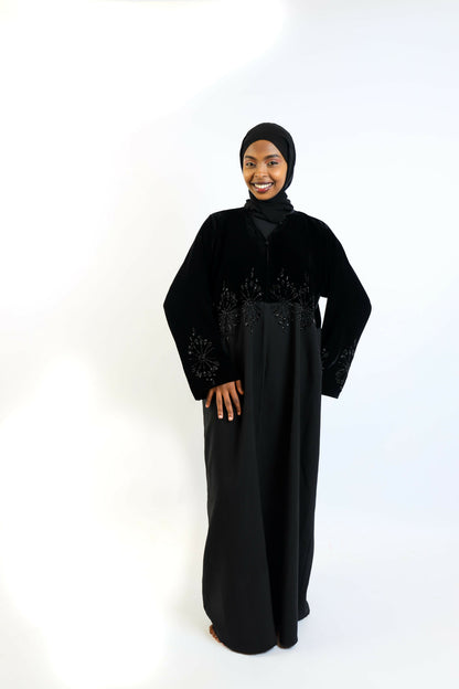 Noir Velvet-Panel Fusion Abaya