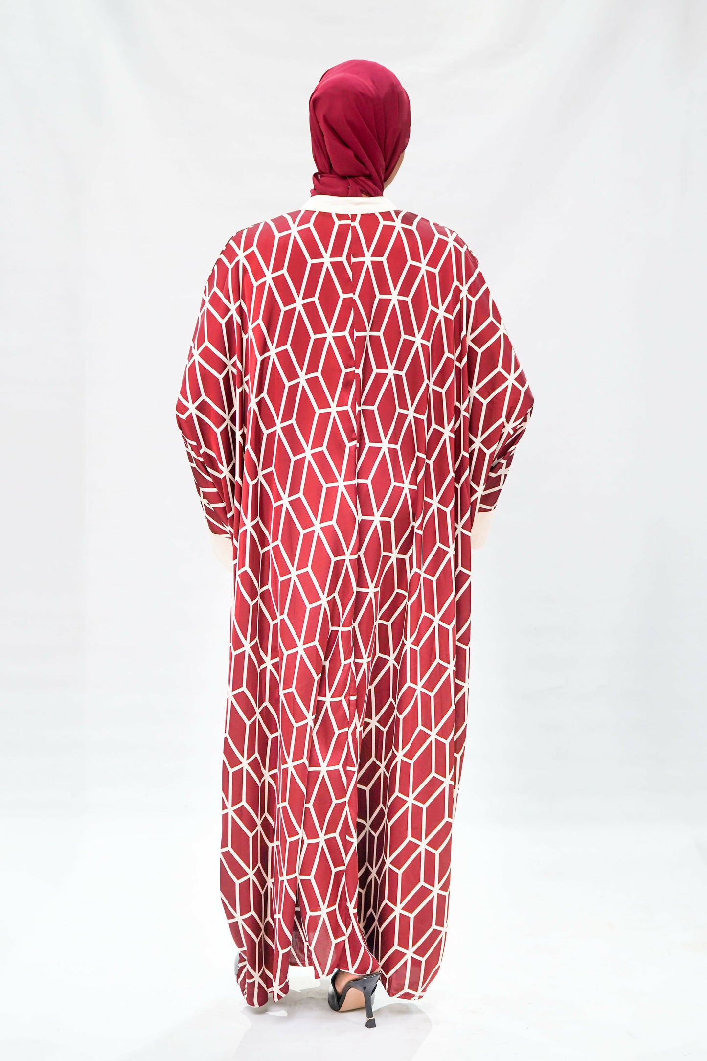 Crimson Geometric Silk-Touch Kaftan