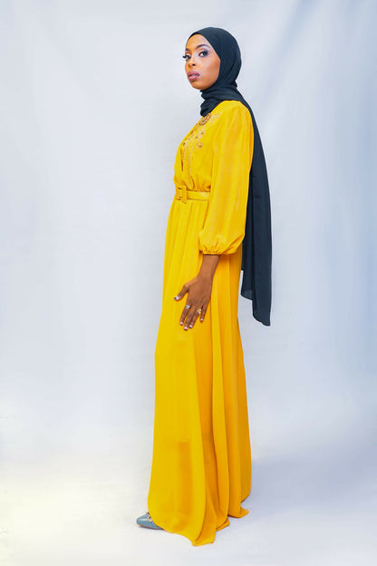 Golden Sun Belted Maxi Dress