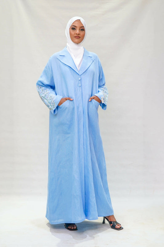 Azure Breeze Linen-Touch Abaya