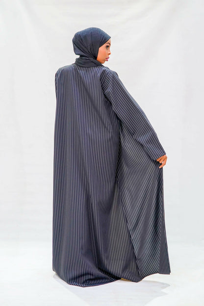 Power Stripe Abaya & Cream Inner Dress Set