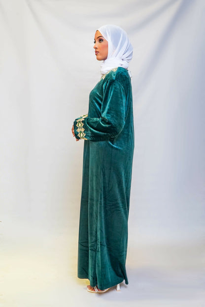 Emerald Velvet Jeweled Kaftan