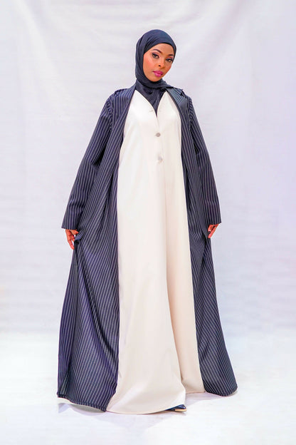 Power Stripe Abaya & Cream Inner Dress Set