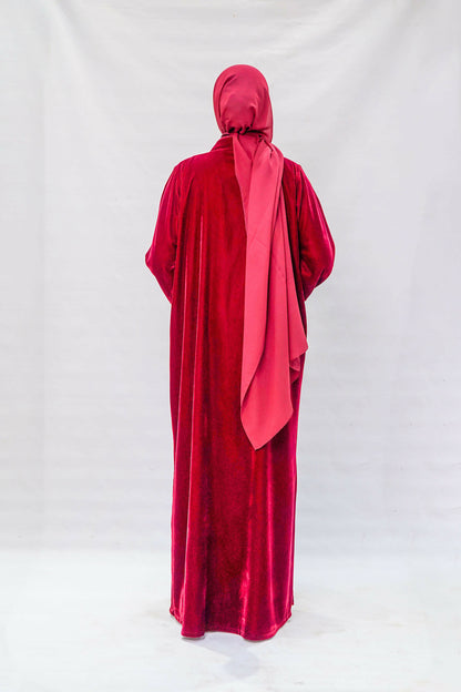 Crimson Royale Velvet Open Abaya