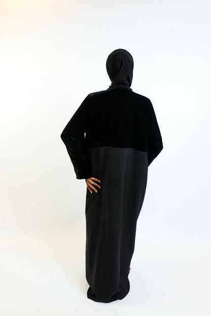 Noir Velvet-Panel Fusion Abaya