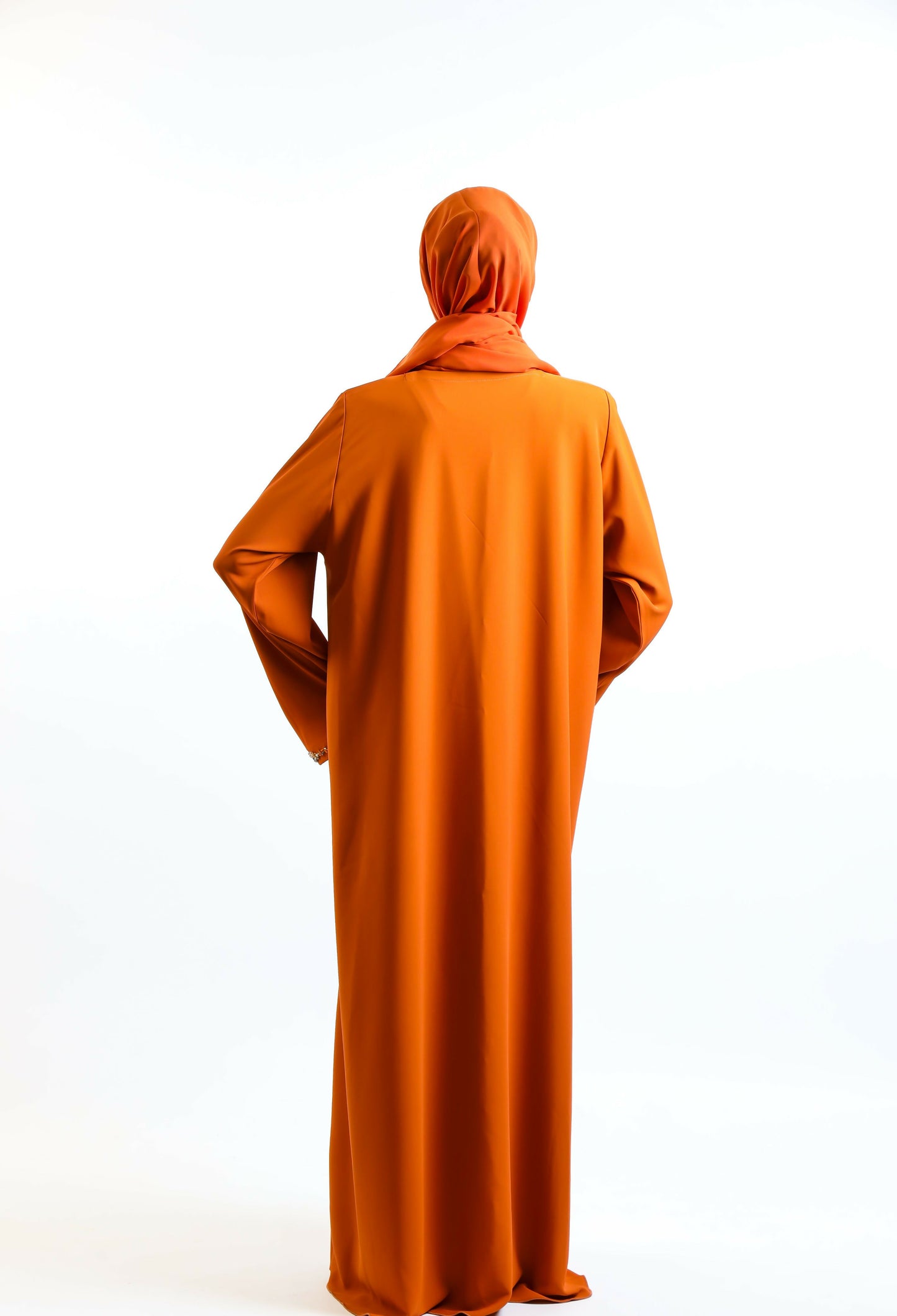 Burnt Orange Jewel-Trim Abaya