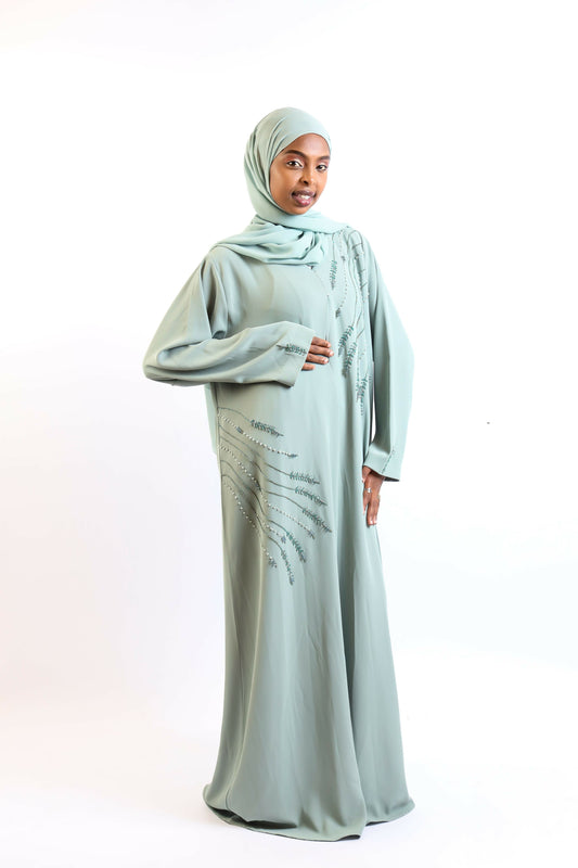 Mint Willow Hand Beaded Abaya